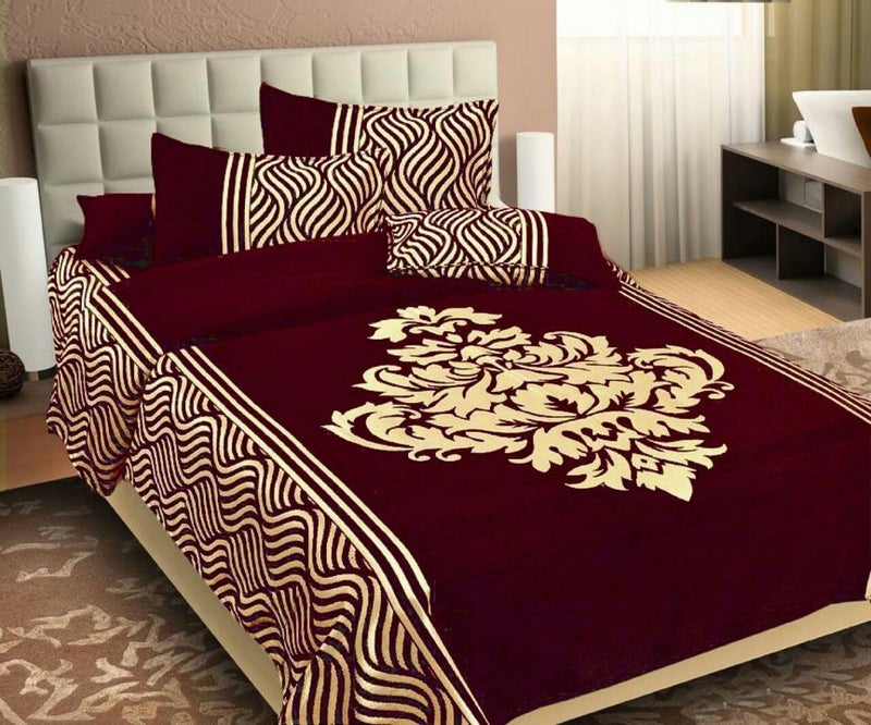 STARNSTYLE Chenille Velvet 500 TC King Size Bedsheet with 2 Pillow Covers - Wine - Image 1